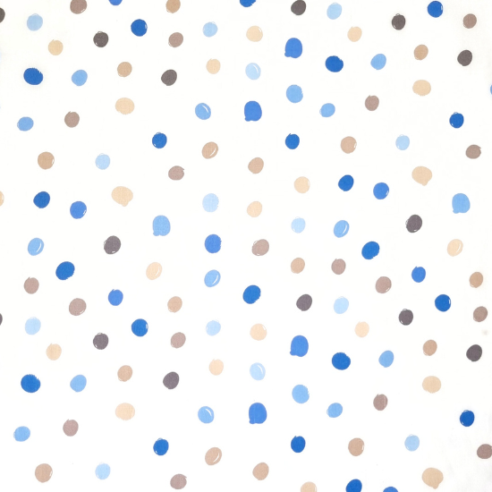 Baumwoll-Popeline in weiss mit blauen und naturfarbenen Punkten