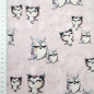 Preview: Softshellstoff mit suessen Eulen gemustert in Rosa, ideal für Outdoorspielspass als Jacke oder Hose fuer kleine Eulenfans.