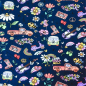 Preview: Jersey in marine mit Flower Power Motiven gemustertm altrosa mit Flower Power Motiven gemustert