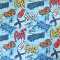 Preview: weicher Baumwolljersey in hellblau mit Graffiti Motiven gemustert