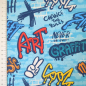 Preview: weicher Baumwolljersey in hellblau mit Graffiti Motiven gemustert