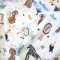 Preview: weicher Ribjersey in offwhite mit suessen Safaritieren gemustert