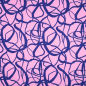 Preview: Weicher und sehr leichter Sommerstretch in Rosa mit abstrakten blauen Linien gemustert