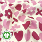 Preview: Weicher luftiger Bio Musselin in ecru mit rosa und rotem Blumenkonfetti gemustert