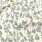 Preview: Leichter luftiger Baumwollstoff Seersucker in ecru mit kleinen altgrünen Miniblütenzweigen gemustert