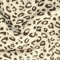 Preview: Weich fallender Baumwoll Stretch Cord in ecru mit Mini Leoprint gemustert