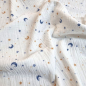 Preview: Weich fallender Musselin in offwhite mit Monden und Sternen gemustert