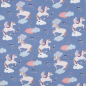 Preview: Leicht fallender Baumwollstoff in bleu mit Einhörnern auf Wolken gemustert