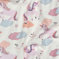 Preview: Leicht fallender Baumwollstoff in offwhite mit Einhörnern auf Wolken gemustert