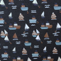 Preview: Kuschelweicher Jersey in marineblau melange mit Segelbooten und Schiffen gemustert