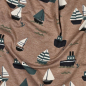 Preview: Kuschelweicher Jersey in nougat melange mit Segelbooten und Schiffen gemustert