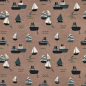 Preview: Kuschelweicher Jersey in nougat melange mit Segelbooten und Schiffen gemustert