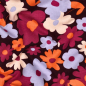 Preview: Softer, leichter Sweatstoff in dunkler Beere mit Retro Blumen gemustert