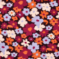 Preview: Softer, leichter Sweatstoff in dunkler Beere mit Retro Blumen gemustert