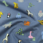 Preview: Kuschelweicher Jersey in jeansblau mit lustigen Safari Tieren gemustert