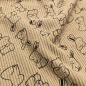 Preview: Weich fallender Baumwoll Stretch Cord in beige mit kleinen Hasen gemustert