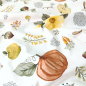 Preview: Weich fallender Jersey in offwhite mit Herbstmotiven gemustert