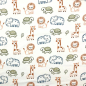 Preview: Weicher kuscheliger French Terry in Offwhite mit vielen Safaritieren gemustert