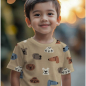 Preview: Weicher Waffeljersey in beige mit niedlichen Hundeköpfen gemustert