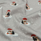 Preview: Kuschelweicher Jersey in steingrau mit träumenden Pinguinen im Schnee gemustert