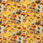 Preview: Baumwolljersey in senffarben gemustert mit großen Blumenblüten im Digitaldruck.