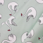 Preview: bio baumwolljersey in mintgruen mit weissen schwaenen geknuellt