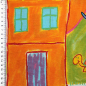 Preview: Dekostoff aus Baumwollgemisch  gemustert mit bunten Bildern die von kleinen Kindern gemalt wurden.