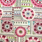 Preview: Dekostoff aus Baumwollgemisch in Natur  mit pinken Kreisen.