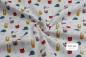 Mobile Preview: Baumwollstoff von STENZO in weiss gemustert mit süssen bunten Tieren