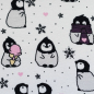 Preview: swafing baumwolljersey weiss gemustert mit niedlichen pinguinen mit rosanen eistüten und rosanen herzen