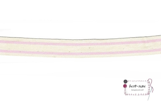 webband mit rosa streifen auf naturfarbenen hintergrund