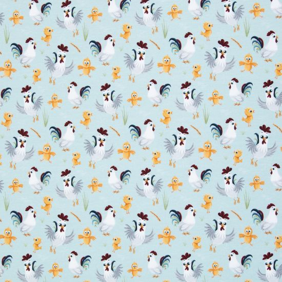 Super weicher Jersey mit lustiger Hühnerfarm gemustert