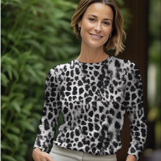 Preview: Viskose Stretch Leoprint Schwarz Weiß