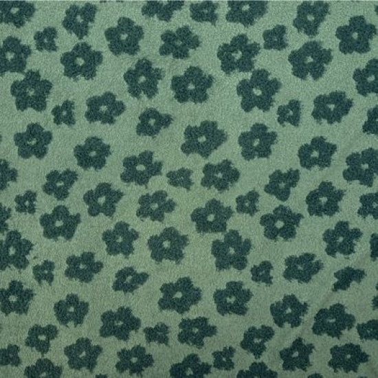 Preview: Leichter, weicher Strick-Frottee in altgrün mit Prilblumen gemustert