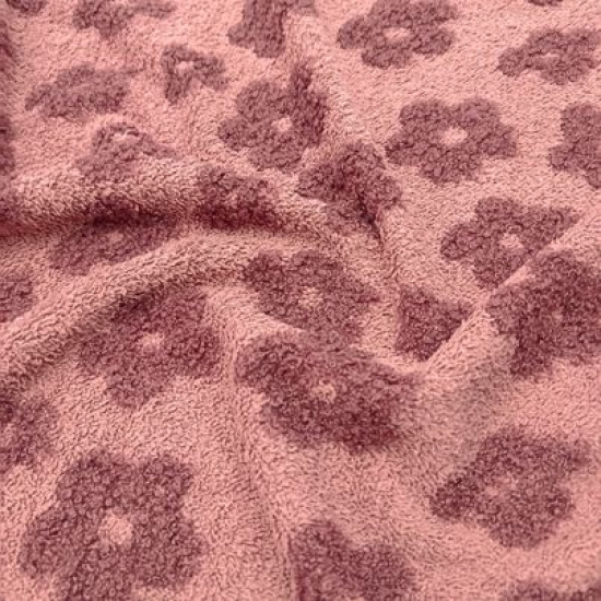 Leichter, weicher Strick-Frottee in altrosa mit Prilblumen gemustert