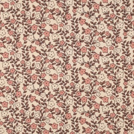 Preview: Weicher Ribjersey in Bio Qualität in zartem ecru mit Miniblüten gemustert