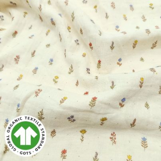 Bio Musselin Feldblumenliebe Ecru