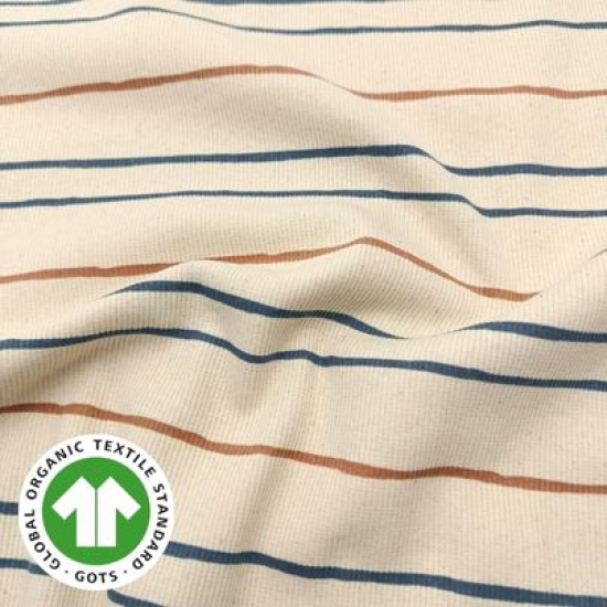 Weicher Ribjersey in Bio Qualität in zartem ecru mit Streifen gemustert
