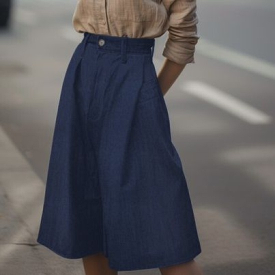 Preview: Weich fließender Knit Twill in Jeansoptik in denimblau