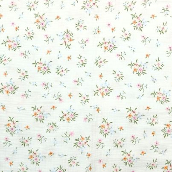 Preview: Weicher luftiger Bio Musselin in offwhite mit zarten Wiesenblümchen gemustert
