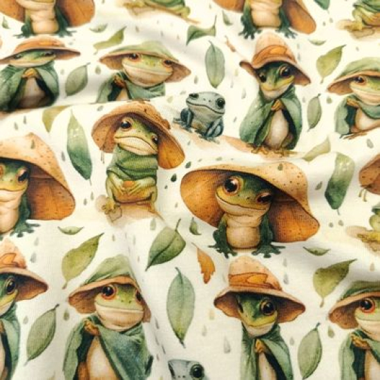 Kuschelweicher Jersey in ecru mit süßen Fröschen gemustert