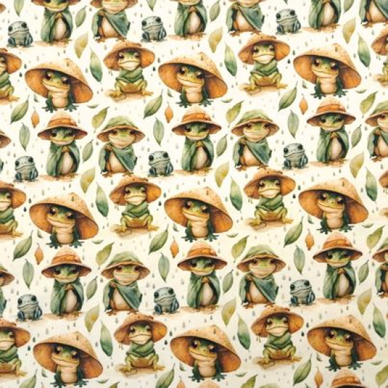 Preview: Kuschelweicher Jersey in ecru mit süßen Fröschen gemustert