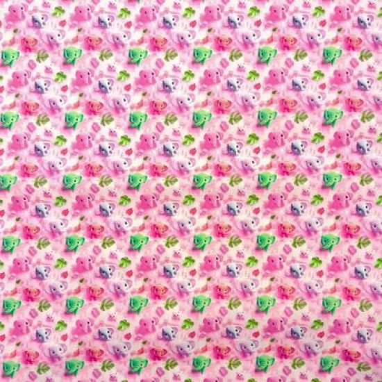 Preview: Leicht fallender Baumwollstoff in Rosa Farbtönen mit bunten Mini Elefanten gemustert