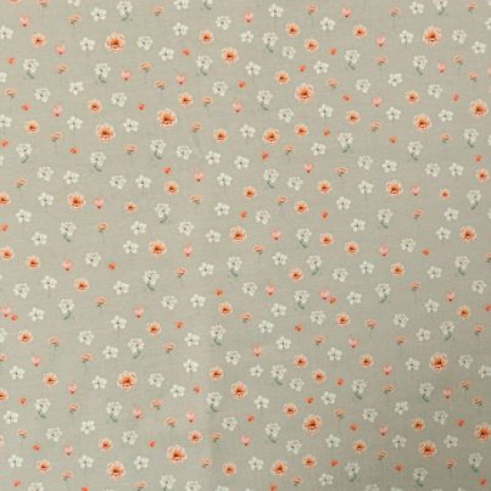 Preview: Kuschelweicher Jersey in taupe mit süßen Miniblüten und Herzchen gemustert