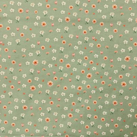 Preview: Kuschelweicher Jersey in salbei mit süßen Miniblüten und Herzchen gemustert