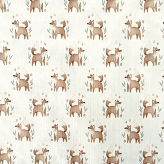 Preview: Weicher Ribjersey in Offwhite mit kleinen Füchsen gemustert
