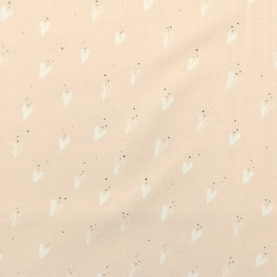 Preview: Weicher Ribjersey von Swafing in apricot mit kleinen Herzen gemustert