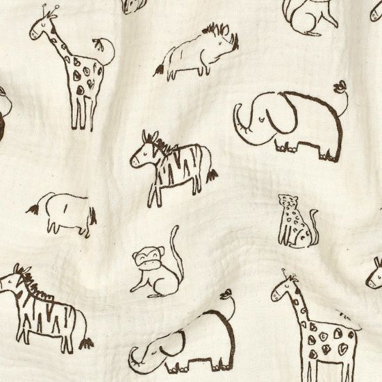 Weich fallender leichter Musselin in ecru mit Safaritieren in schokobraun gemustert