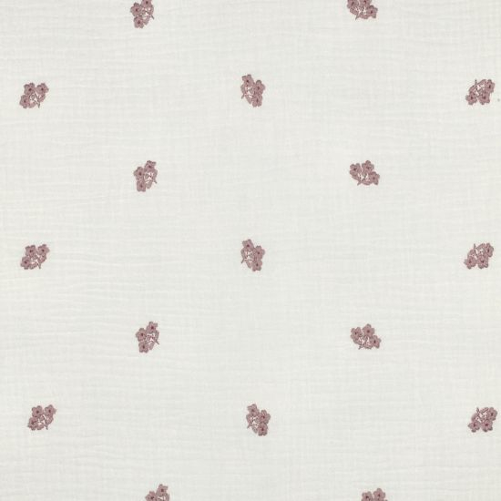 Preview: Weich fallender leichter Musselin in ecru mit gestickten Blüten in mauve gemustert