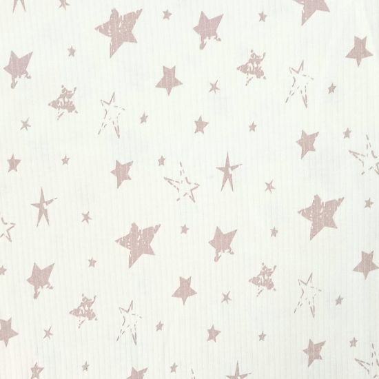 Preview: Kuschelweicher Ribjersey aus reiner Baumwolle mit Sternen in dunklem altrosa gemustert.